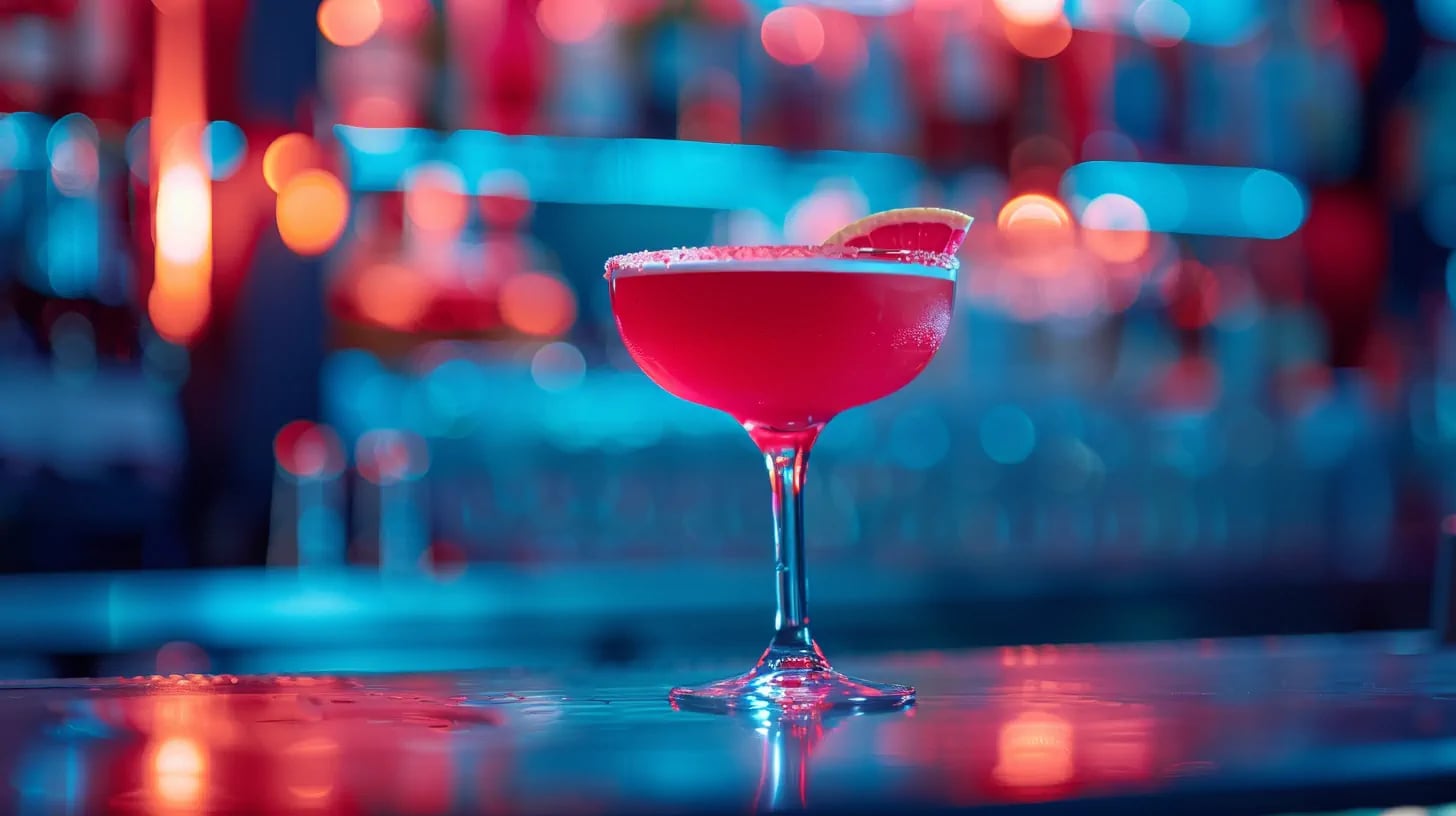 Cocktail in neon-lit bar